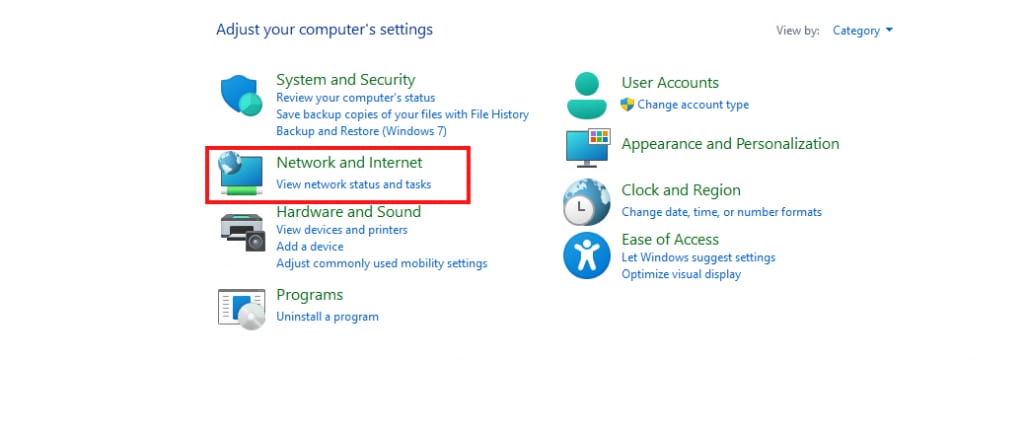 Network and Internet settings