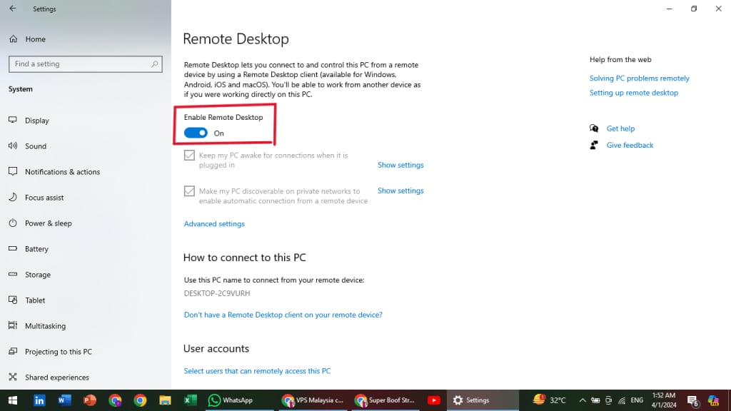 Remote Desktop Option
