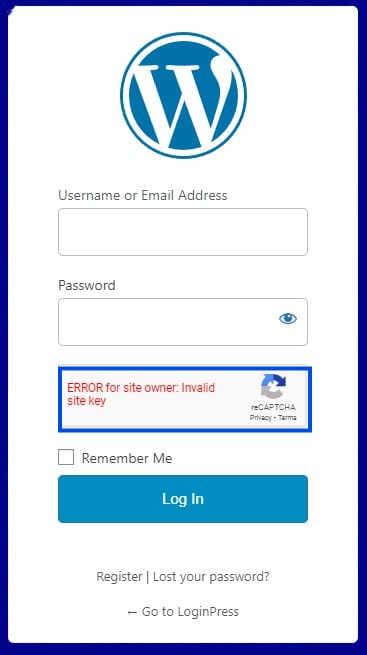 invalid site key