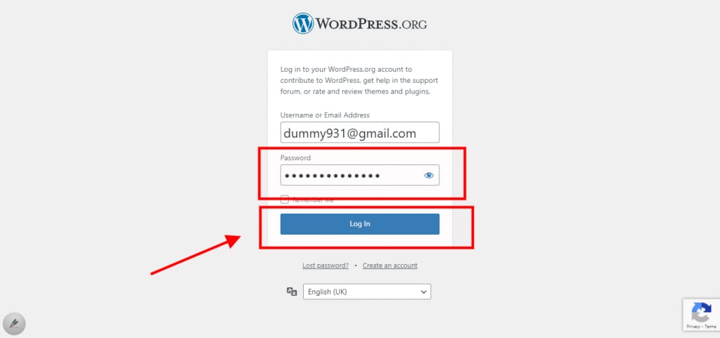 Log in to WordPress