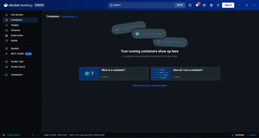 Docker Desktop App Interface